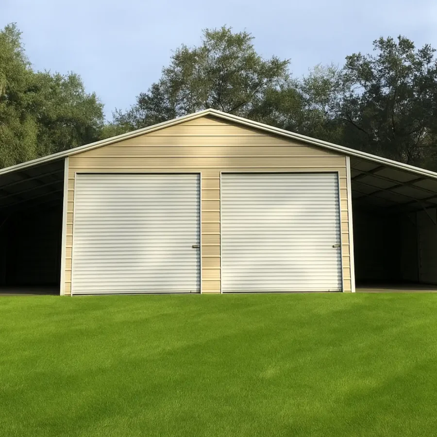 Double garage with side carports