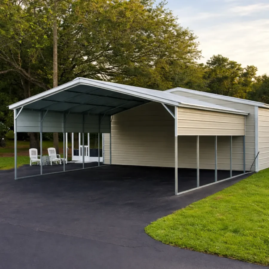 Metal attached carport